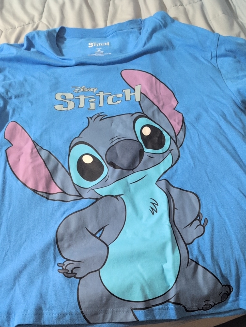 Disney Blue Stitch Graphic Tee with Pink Ear Accents